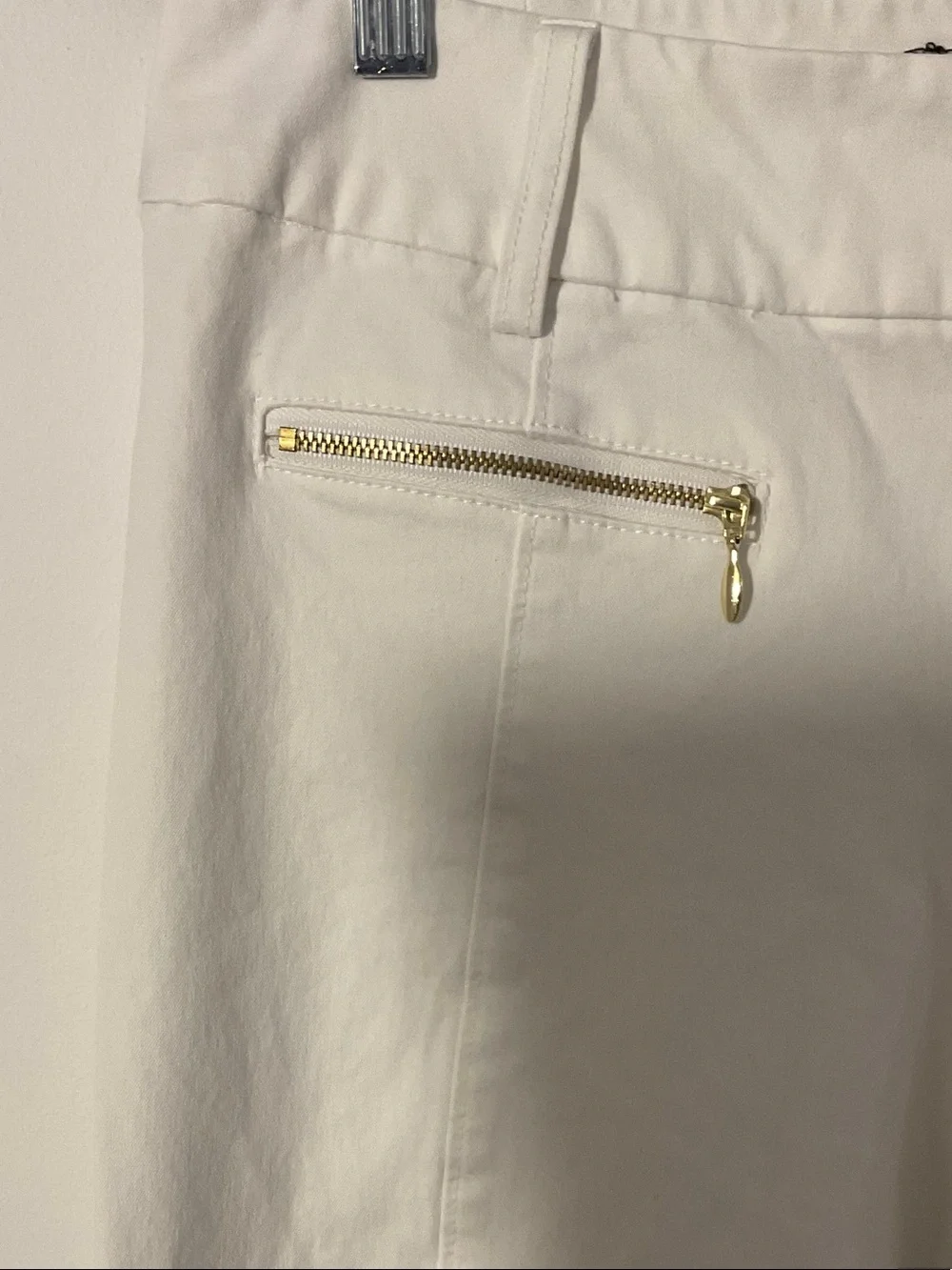 Women's White Cropped Dress Pants with Gold Zippers